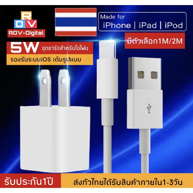 ชุดชาร์จสำหรับไอโฟนของแท้ สายชาร์จ+หัวชาร์จ Adapter 5W ใช้ได้กับ iPad mini/Air/2/3/iPhone4/5/5S/6/6P