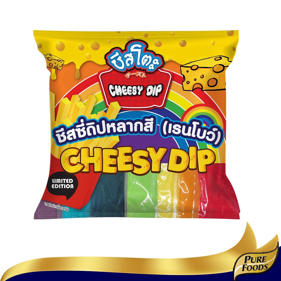 เพียวฟู้ดส์ ชีสดิปสายรุ้ง 7สี/แพค สีละ 160กรัม ตรา ชีสโตะ ชีสดิปเรนโบว์ ชีสดิป  ชีสโตะ สินค้าพร้อมส่ ราคา ถูกที่สุด โปรบีเคเค