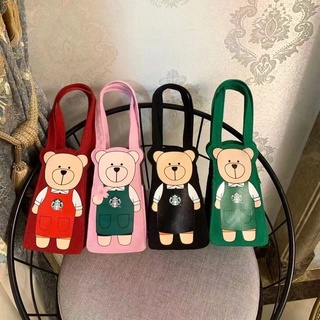 Starbucks ใหม่ กระเป๋าใส่เหรียญ ผ้าแคนวาส แบบหนา ลายหมีน่ารัก ขนาดเล็ก พกพาง่าย สําหรับใส่โทรศัพท์มือถือ