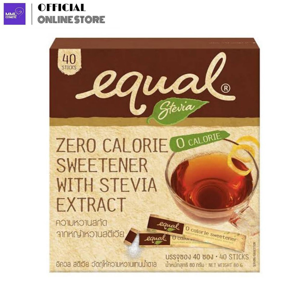 Equal Stevia อิควล สตีเวีย หญ้าหวาน สารให้ความหวานแทนน้ำตาลจากหญ้าหวาน คีโต โลว์คาร์บ 40ซอง/100ซอง
