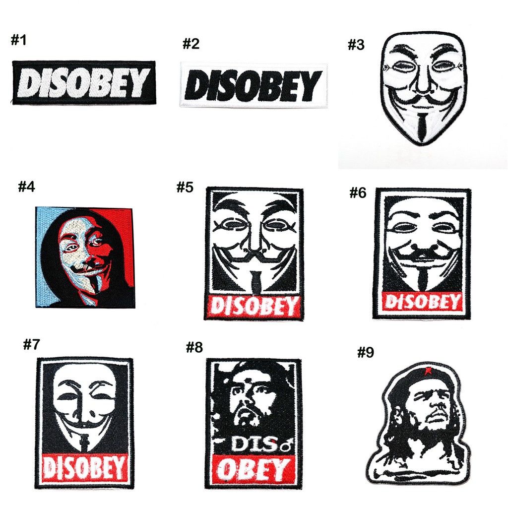 ตัวรีดติดเสื้อ V for Vendetta mask Disobey Patch สัญลักษณ์ ความพยาบาท งานปัก DIY ตัวรีด อาร์ม ติดเสื