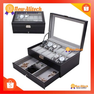 New Alitech C15 กล่องนาฬิกา12เรือน 2ชั้น ด้านบนใส่นาฬิกาได้12ช่อง pu watch box