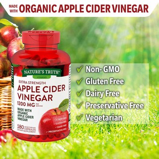 Natures Truth Organic Apple Cider Vinegar 1200 mg 180 Capsules แอปเปิ้ลไซเดอร์ ออร์แกนิก ลดพุง ช่วยระบบย่อยอาหาร