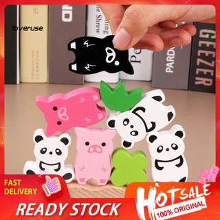 WJ✰ Wooden Panda Pig Animal Moon Blocks Stacking Balance Game Development Kids Toy