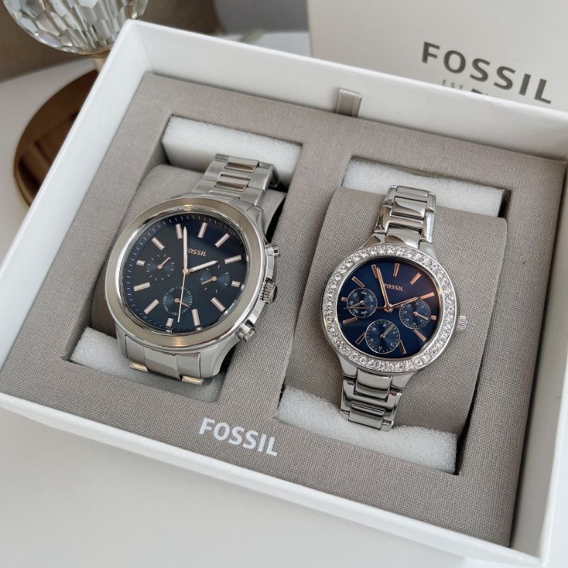🆕️นาฬิกาFossil His and Her Multifunction Stainless Steel Watch Set BQ2646 SET

