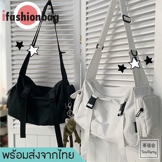 ifashionbag(IF1438) -E3กระเป๋าผ้าสะพายข้าง ผ้าแคนวาส สุดเท่