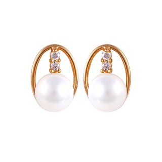 TANITTgems ต่างหูนากประดับไข่มุกสีขาวฝังเพชร ER23989