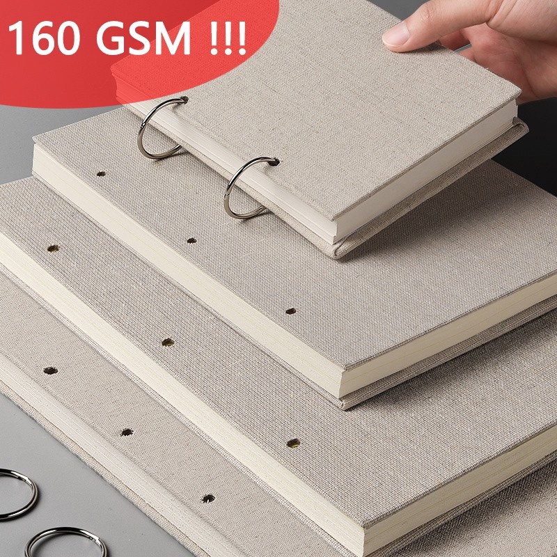 สมุดร่างภาพ 160 GSM 16K 32K ผ้าลินิน ปกแข็ง เติมได้ 120 หน้า เครื่องเขียน อุปกรณ์ศิลปะ และโรงเรียน