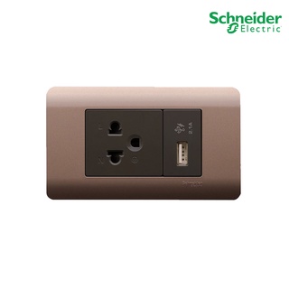 Schneider Electric ชุดเต้ารับเดี่ยว 3 ขา ขนาด 2 ช่อง+เต้ารับ USB 2.1A ขนาด 1 ช่อง พร้อมฝาครอบ สีน้ำตาล รุ่น ZENcelo