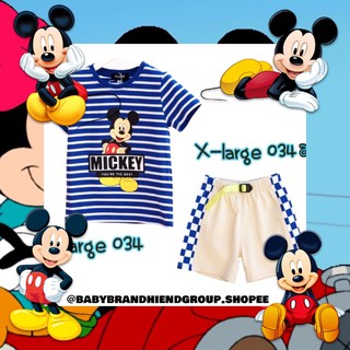 X-large(034) เสื้อยืดเด็ก ลายมิกกี้เม้า สีน้ำเงินสลับขาว กางเกงสีครีมเเถบน้ำเงินขาว พร้อมส่ง