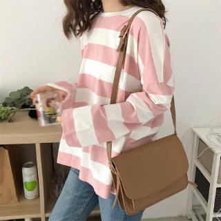 Women Korean Fashion Stripe Shirt Loose Long Sleeve T-shirts Autumn Loose Oversize tops