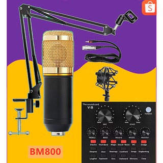 ไมค์ ไมค์อัดเสียง/Sound Card V8 คอนเดนเซอร์ Pro Condenser Mic Microphone BM800 พร้อม ขาตั้งไมค์โครโฟน และอุปกรณ์เสริม