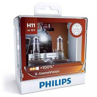 หลอดไฟหน้ารถ Philips H11 12V 55W X-tremeVision ความสว่างที่เพิ่มขึ้นสูงสุดถึง 100% / 1 คู่