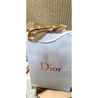 Dior ถุงกระดาษกระเป๋าลายหนัง สีขาว +โบว์สีทอง Dior ข