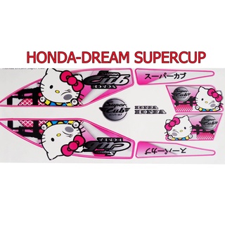 A สติ๊กเกอร์ติดรถมอเตอร์ไซด์ลายการ์ตูน สำหรับ HONDA-DREAM SUPERCUP ลายแมวชมพู