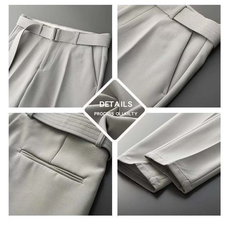 เข็มขัดฟรีฤดูร้อนผ้าไหมน้ําแข็งข้อเท้ายาวกางเกงเกาหลีคุณภาพสูง Silky Drape กางเกงผู้ชาย Slim-fit เท้าเล็กธุรกิจอย่างเป็นทางการ - รูปที่ 2