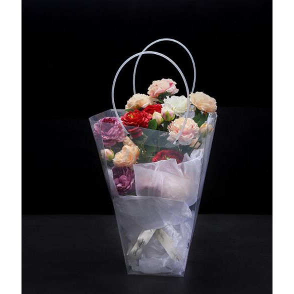 กระเป๋าโท้ท ทรงสี่เหลี่ยมคางหมู สีโปร่งใส ~ วัสดุช่อดอกไม้ DIY / ถุงของขวัญ ดอกไม้ / แพ็คตุ๊กตา - รูปที่ 4