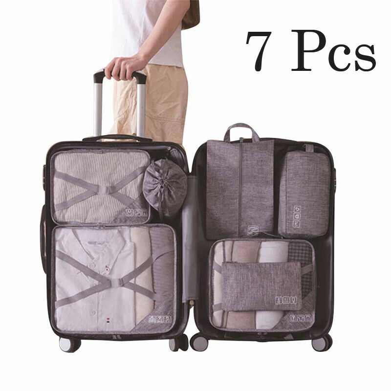 7PCS Packing Cubes Rolling Luggage Sets Storage Travel Bags Organiser