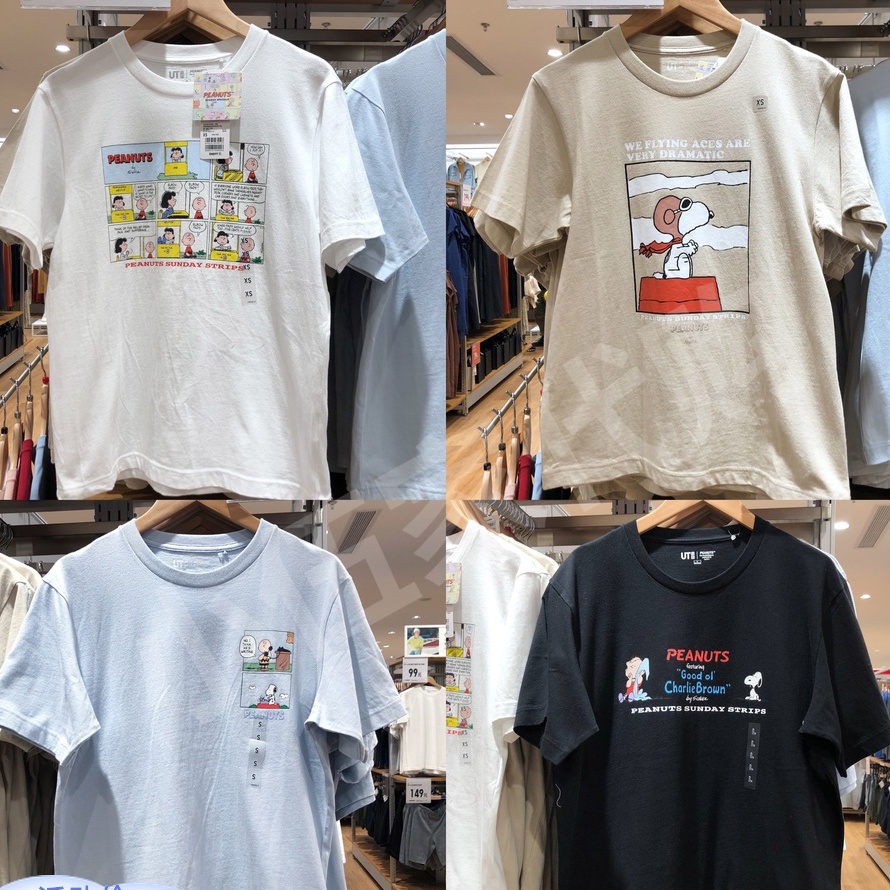 Uniqlo Peanuts พิมพ์เสื้อยืดผู้ชายผู้หญิงคู่แขนสั้น Snoopy UT ชื่อร่วม445597 447165