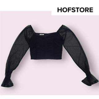 เสื้อสีดำแขนพองคอเหลี่ยมผ้ามุ้ง งาน HOFSTORE ส่งต่อ