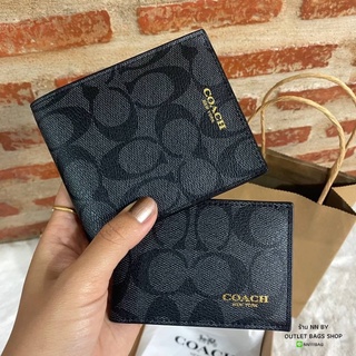 💥กระเป๋าตังค์ใบสั้น Coach Wallet กระเป๋าผู้ชาย สีดำ อุปกรณ์ครบ💯[outlet]