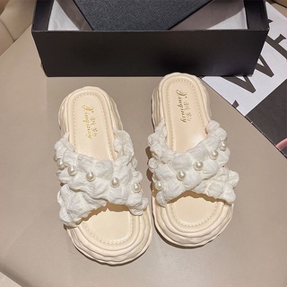 LHfashion ว้าว สวยจนต้องจึ้ง รองเท้าแฟชั่นเกาหลี🥝 แต่งด้วยไข่มุกสไตล์สาวหวาน สำหรับผู้หญิง พื้นนุ่ม🍒 มาพร้อมกับสีพาลเทลส
