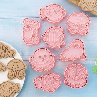 Yu 8 ชิ้นเครื่องตัดคุกกี้ชุดเครื่องตัดบิสกิตแม่พิมพ์คุกกี้วัสดุพลาสติก Marine Life Shape สําหรับเด็ก Party Supplies Fa
