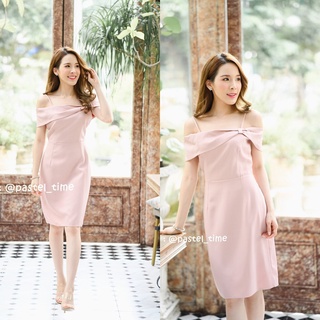 Melany Off-Shoulder Dress - สีชมพู [Made by Pastel Time]