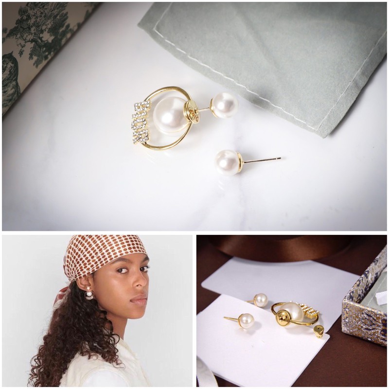 ต่างหูมุก CD วงกลมมุก CD ประดับเพชร (A95)