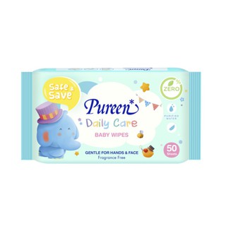 Pureen Daily Care เพียวรีน เดลี่แคร์ เบบี้ไวพส์ ขนาด 50 แผ่น (1 ห่อ)