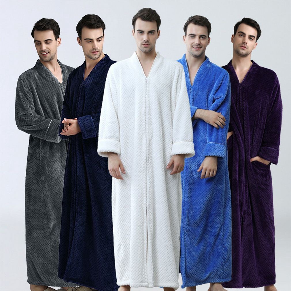 Mens Zipper Fleece Robe Warm Soft Big Tall Full Length Long Shawl ...