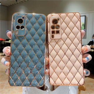 3D สําหรับ Vivo V21 V23 V20pro X50 X60 X70 Pro Soft TPU Case Plating Rhombus Phone Cover เคส มือถือ