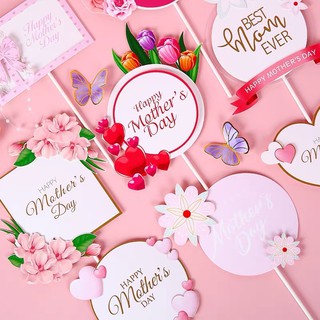 •พร้อมส่ง• ป้ายปักเค้ก Best Mom &amp; Happy Mother’s Day ป้ายตกแต่งเค้กวันเกิด ป้ายปักเค้ก