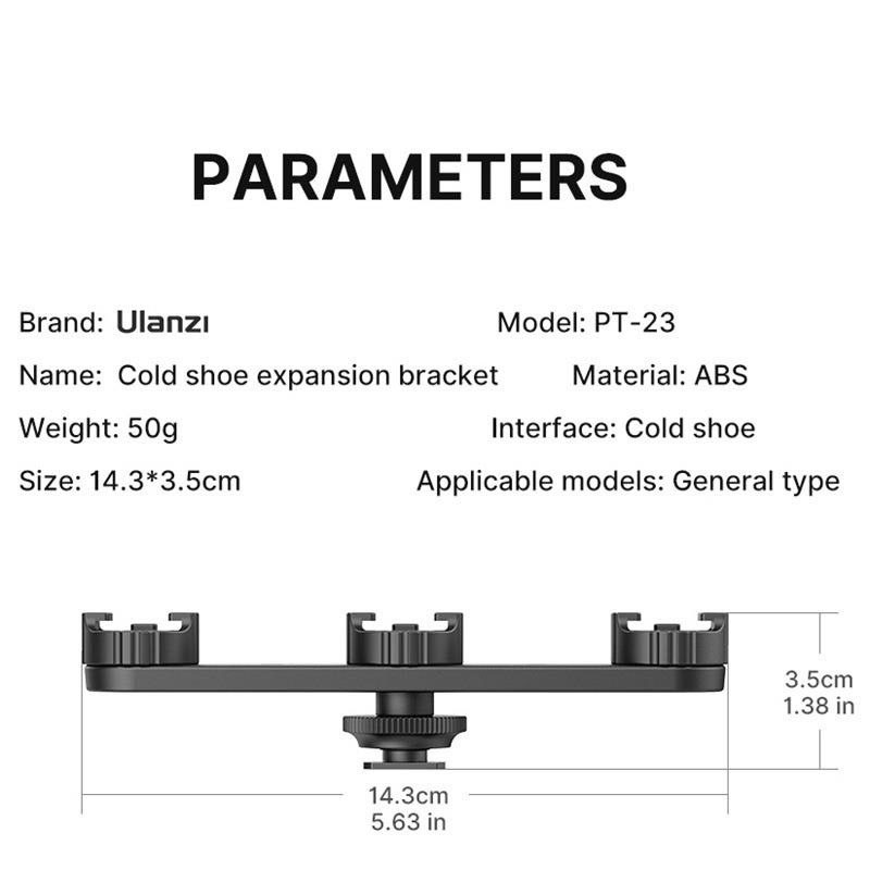 Ulanzi PT-23 Cold Shoe Bracket Vlog Expansion Bracket with 3 Cold Shoe Mounts 180° Rotatable for Mounting LED Video