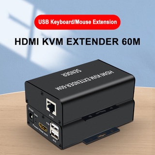 Hdmi KVM Extender 60m โดย Cat5e / 6 Rj45 สายเคเบิลอีเธอร์เน็ต 1080P USB KVM HDMI Extender แปลงเสียงวิดีโอสําหรับ PS5 PC ไปยังทีวีมอนิเตอร์