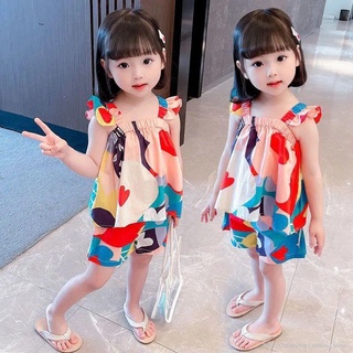 ☃ชุดเสื้อแขนกุด + กางเกงขาสั้นสําหรับเด็กผู้หญิง 2 ชิ้น