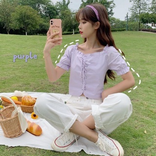 sweet lavender topเสื้อคอเหลี่ยม สีม่วง