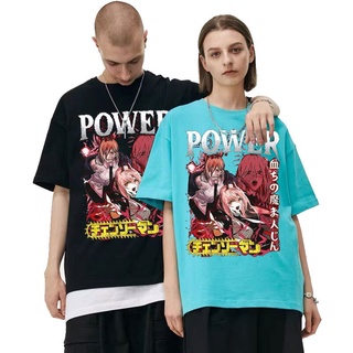 [S-5XL] เสื้อยืดแขนสั้น พิมพ์ลายกราฟฟิค อนิเมะ Chainsaw Man Power Aesthetic ขนาดใหญ่ สไตล์ญี่ปุ่น สําหรับผู้ชาย และผู้หญ