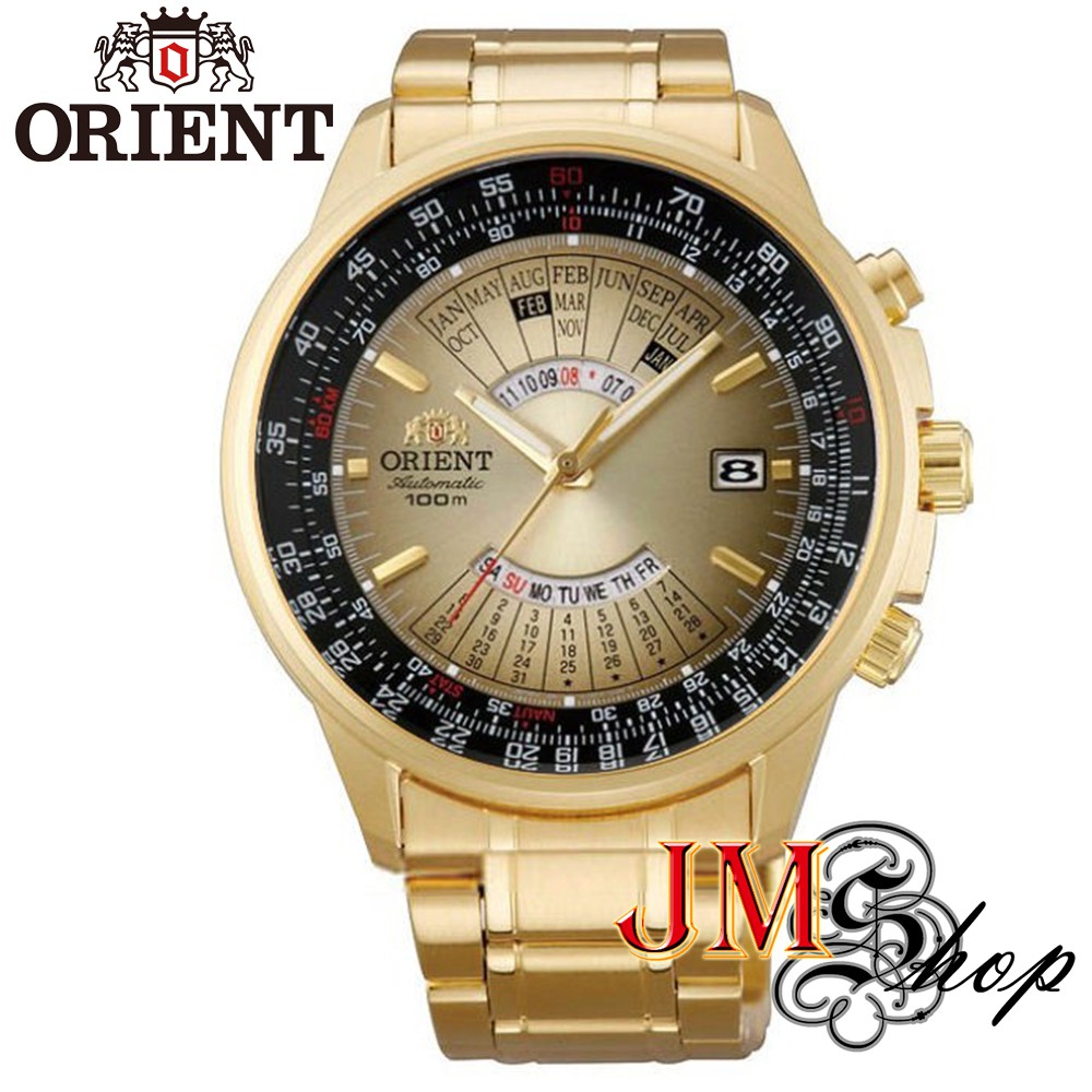 Orient Sports Mechanical Automatic นาฬิกาข้อมือผู้ชาย สายสแตนเลส รุ่น EU07004U (สีทอง /หน้าปัดสีดำทอง)