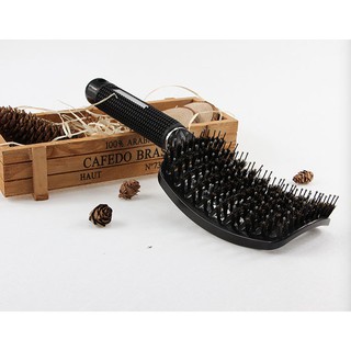 Velvet Hairbrush แปรงหวีทรงโค้งรับกับศีรษะ (VV6) ช่วยนวดหนังศีรษะและลดไฟฟ้าสถิต – สีดำ