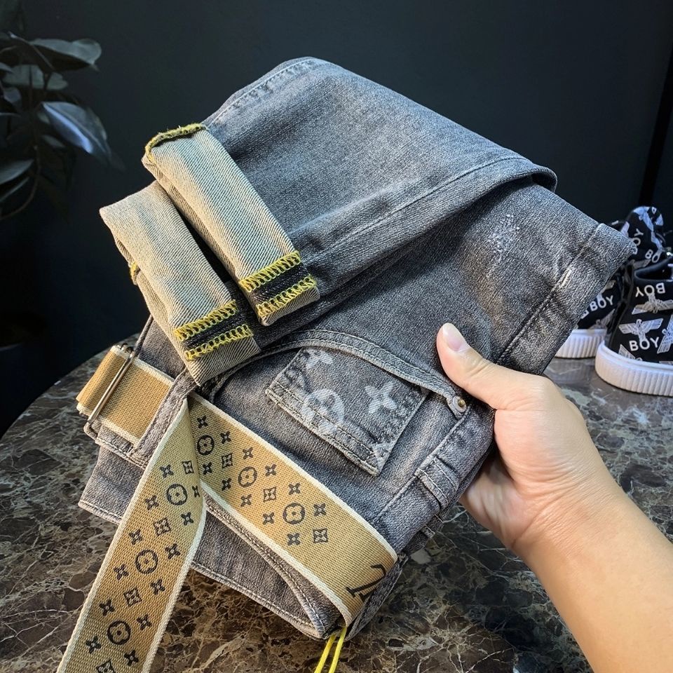 Luxury fashion brand LOUIS VUITTON LV 2021 summer belt jeans men's fashion brand high-end fashion trouser leg printed e #1