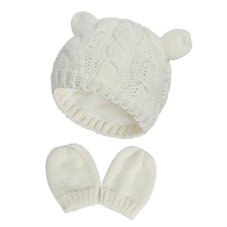 SOME Baby Hat and Mittens Set Kids Knitted Beanie Cap Winter Warm Pompom Hats Gloves