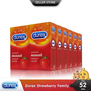 Durex Strawberry ถุงยางอนามัย กลิ่นหอมสตรอเบอร์รี่ ผิวเรียบ ขนาด 52.5 มม. บรรจุ 12 กล่อง (กล่อง 144 ชิ้น)