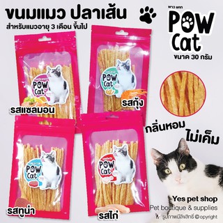 ขนมแมว อาหารทานเล่นสำหรับแมว ปลาเส้นPOW CAT ขนมสำหรับแมว ผลิตจากเนื้อไก่แท้ ขนาด 30 กรัม (แบบตัวเลือก)