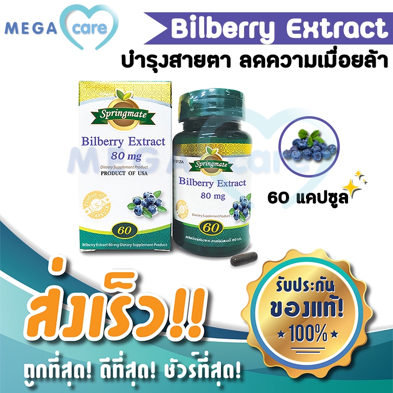 Springmate Bilberry Extract 80 mg สปริงเมท สารสกัดบิลเบอร์รี่ บำรุงสายตา ลดความเมื่อยล้า ตาพร่า