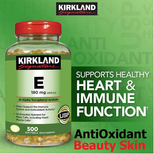 Kirkland Signature Vitamin E 180 mg 500 เม็ด วิตามิน E ในรูป Softgels ช่วยบำรุงผิวพรรณให้ชุ่มชื่น เนียนนุ่ม เปล่งปลั่ง