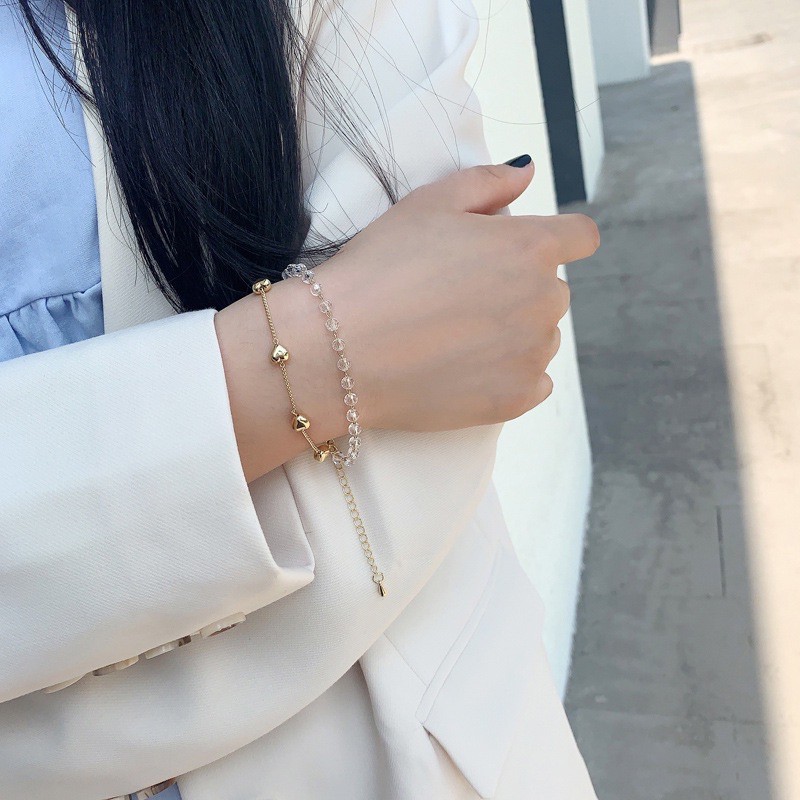 พร้อมส่งค่ะ สร้อยข้อมือหัวใจรอบและปัดสีใสน่ารัก#H