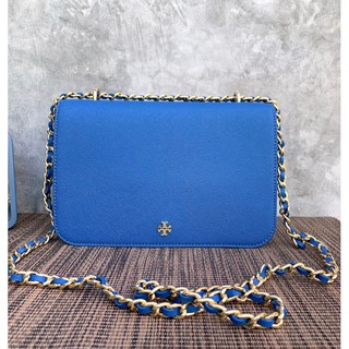 🎀 (สด-ผ่อน) กระเป๋าสะพาย สีน้ำเงิน Regal Blue สายโซ่ทองร้อยหนัง #52973 TORY BURCH EMERSON ADJUSTABLE SHOULDER BAG