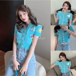 hohoshop เสื้อไหมพรมแขนสั้นลายเมฆท้องฟ้าสดใส 1253
