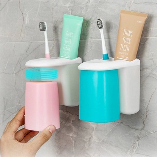 ที่เก็บแปรงสีฟันพร้อมแก้วมีแถบแม่เหล็ก ที่เก็บแปรงสีฟันในห้องน้ำ toothpaste storage ที่ใส่แปรงสีฟัน ยาสีฟันไม่ต้องเจาะรู